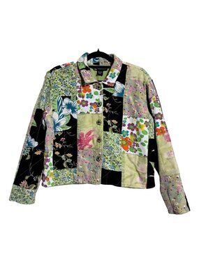 Vintage Patchwork Floral Jacket Womens Size M Multicolor Casual Studio Boho Ray
